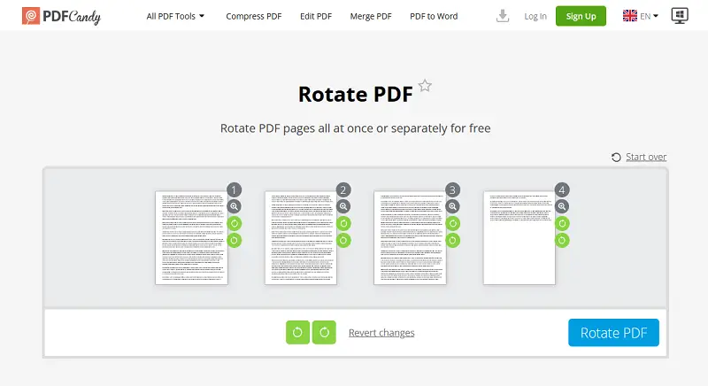 Поворот PDF онлайн при помощи PDF Candy