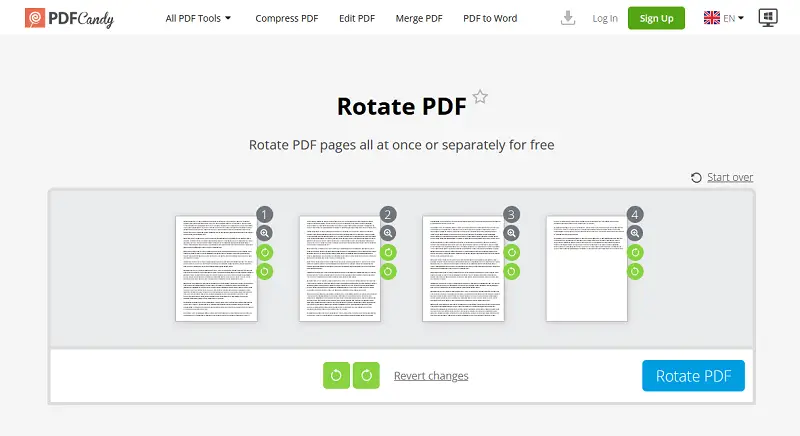 Поворот страниц PDF онлайн при помощи PDF Candy