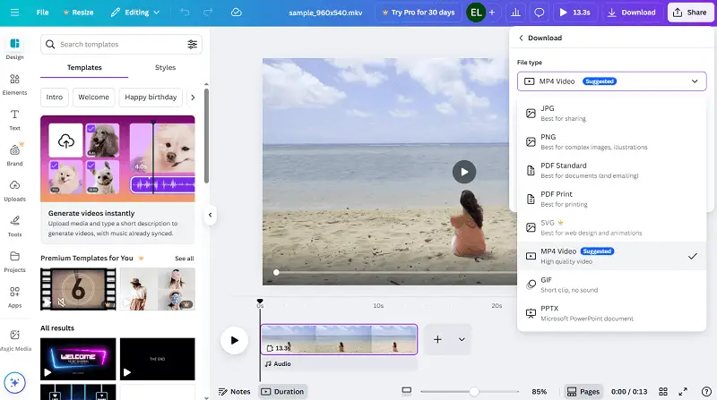Convert MKV in Canva