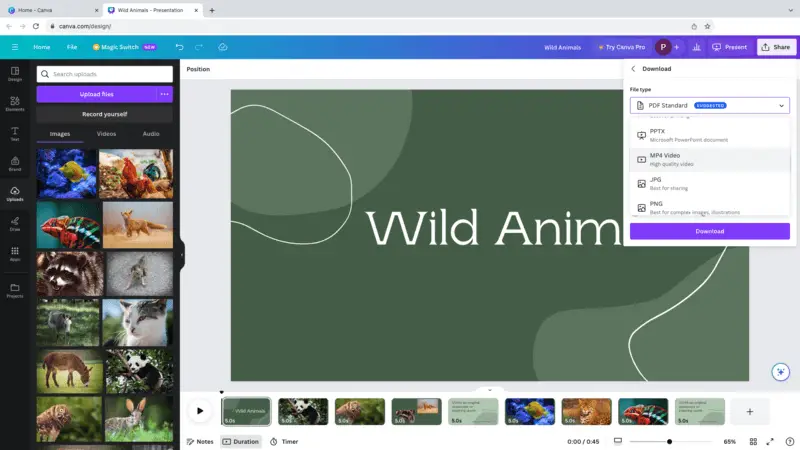 Make and save a slideshow for YouTube with Canva