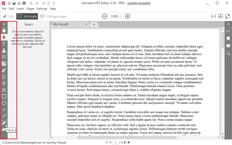 Выберите инструменты для рисования на PDF в редакторе PDF Icecream PDF Editor