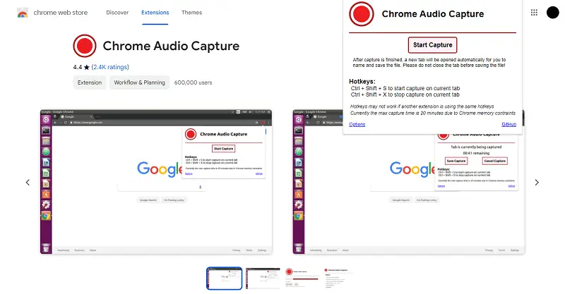 Record browser audio using Chrome Audio Capture browser extension