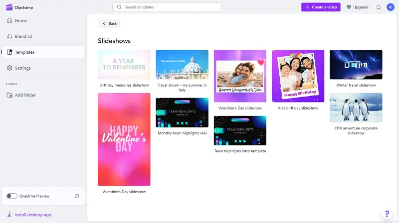 Clipchamp webpage