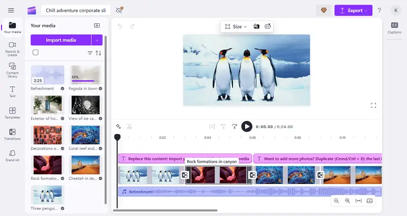 Clipchamp user interface Clipchamp user interface