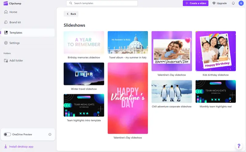 Online slideshow maker by Clipchamp interface