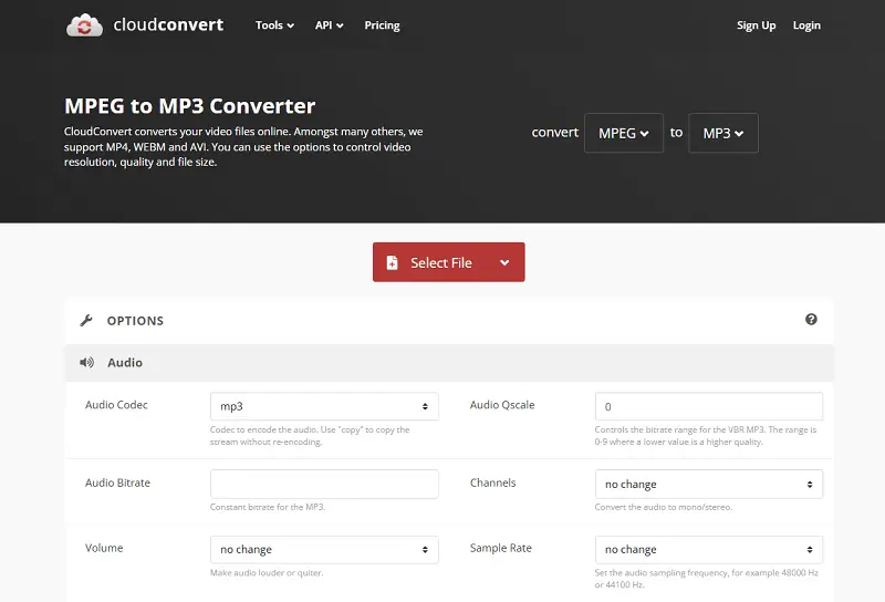 Interface of the video to audio converter CloudConvert Interface of the video to audio converter CloudConvert