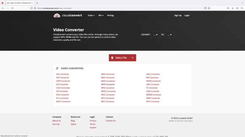 Convert video online with CloudConvert Step 2