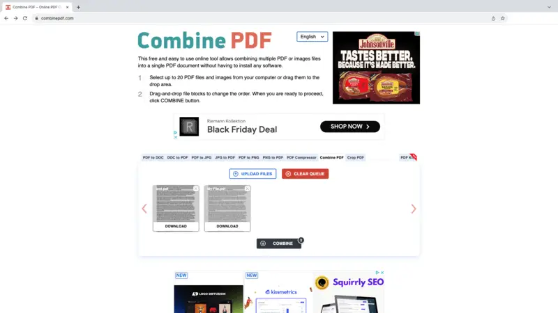 Бесплатное объединение PDF файлов онлайн - Combine PDF