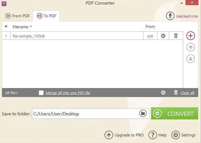 ODT to PDF converter for Windows - Icecream