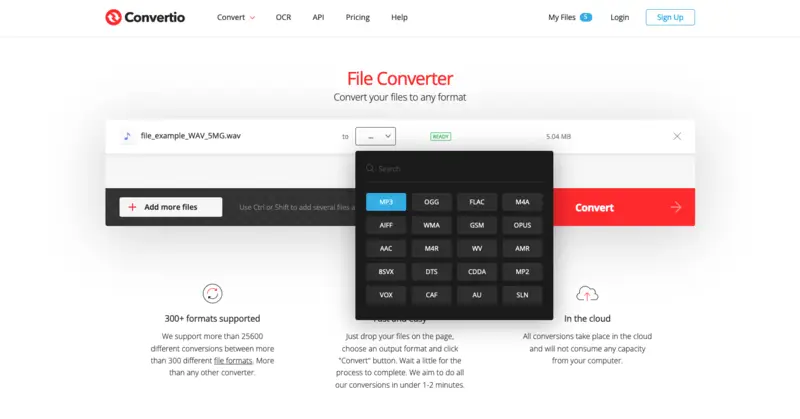 Online audio converter Convertio