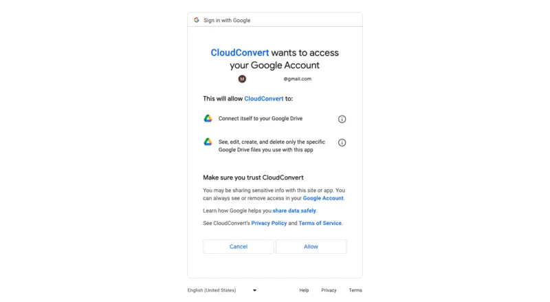Give permission to access your Google Drive
