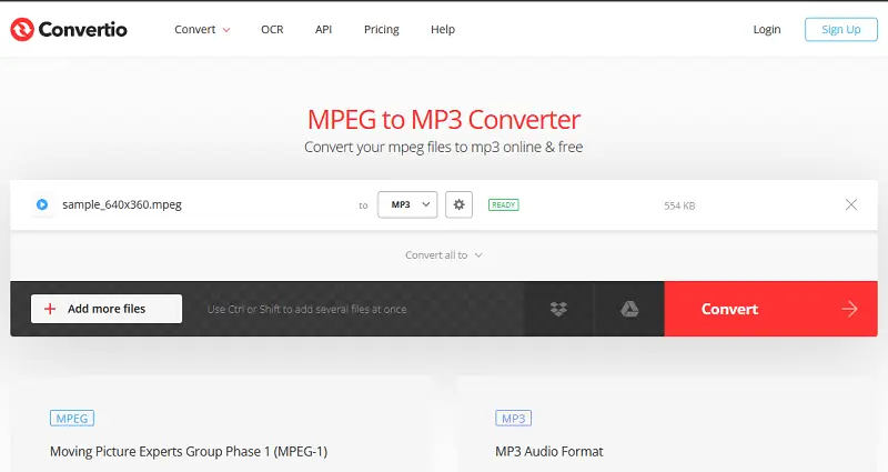 Convierte vídeo a MP3 en línea con Convertio