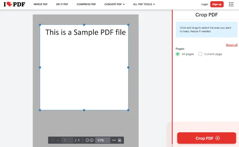 Crop PDF with iLovePDF online