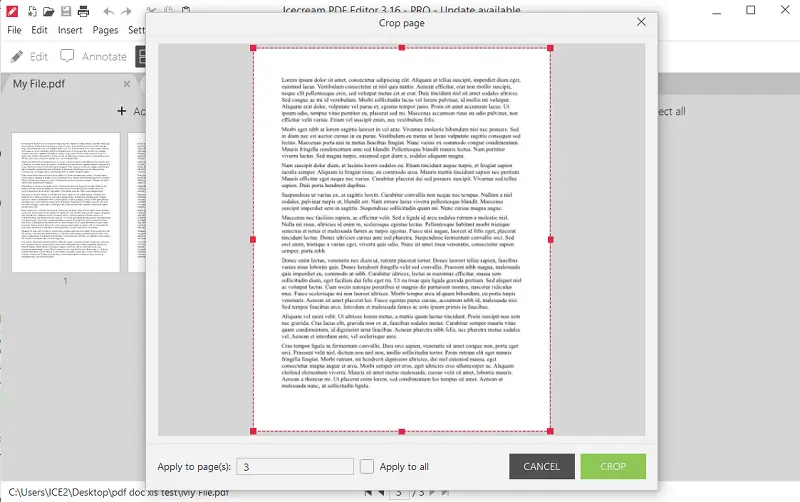 Define the area for cropping PDF