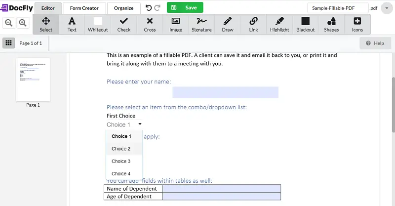 Form filling interface Form filling interface