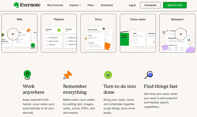 Evernote main page