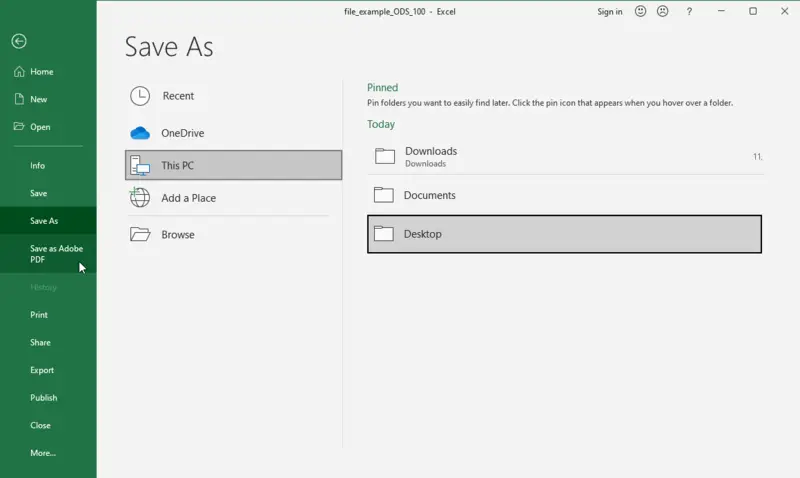 Convert ODS to PDF in Microsoft Excel.