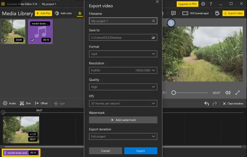 Export the result after you brighten the video