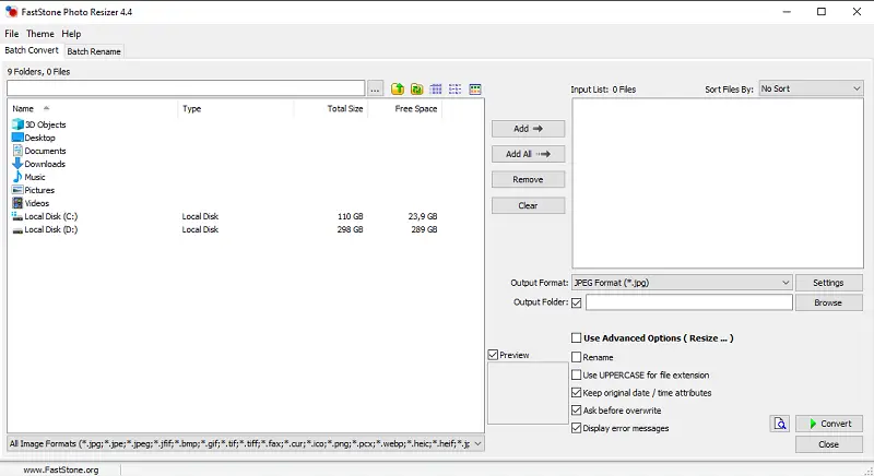 FastStone Photo Resizer - program interface