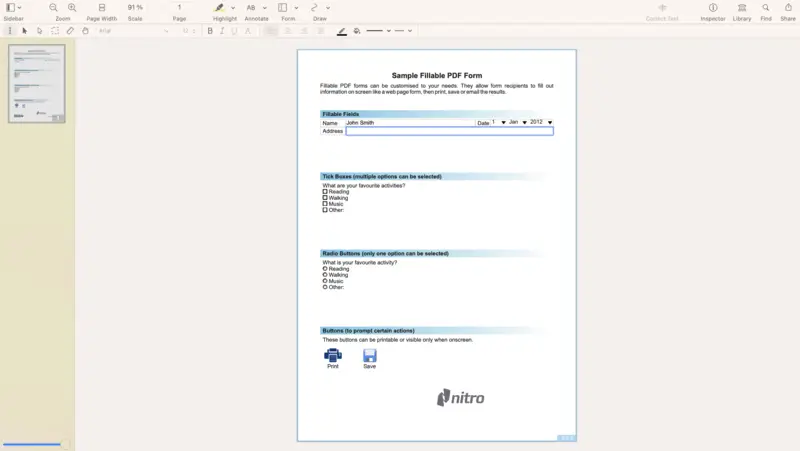 How to fill in forms in PDF in Nitro PDF