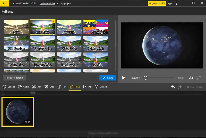 Как сделать видео светлее с помощью фильтра Old Movie в Icecream Video Editor