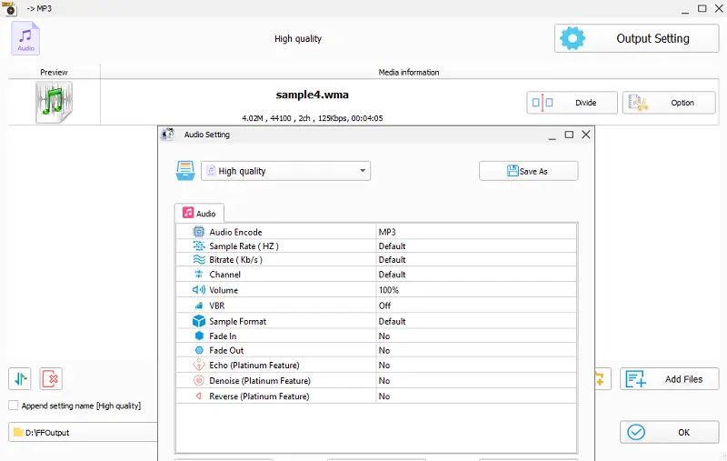 Convertir un fichier audio en MP3 avec Format factory