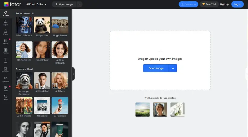 Fotor website interface Fotor website interface
