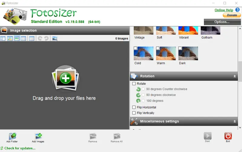 Picture resizing tool interface