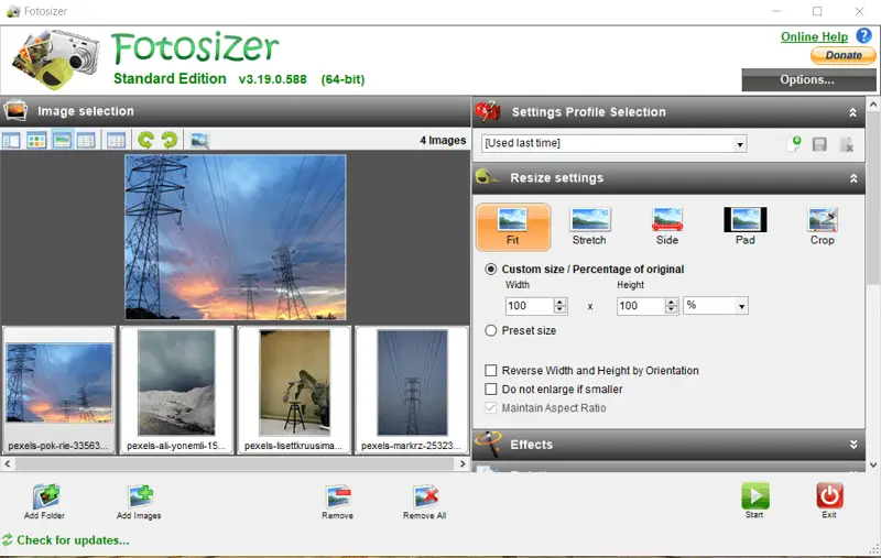 Image resizer interface for Windows