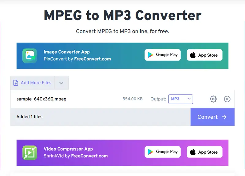 Convertir MPEG a MP3 con Freeconvert