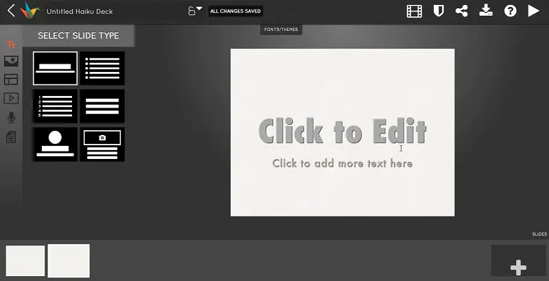 Haiku Deck presentation interface