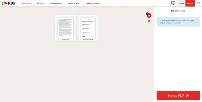 PDF joining online with iLovePDF