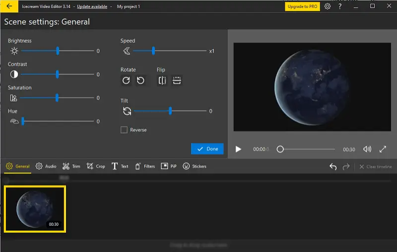 General scene settings in the free MKV video editor