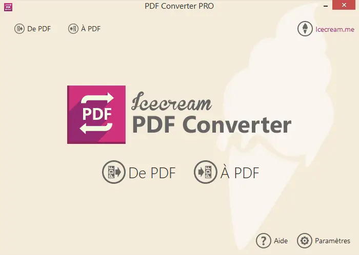 Fenêtre principale du convertisseur PDF