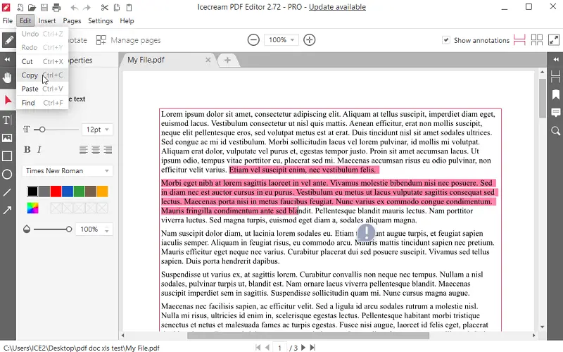 Copy text from PDF