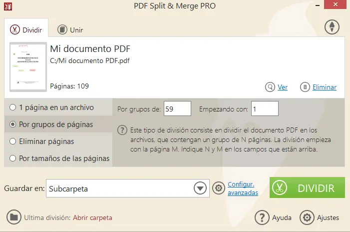 Icecream PDF Split and Merge - dividir PDF por grupos de páginas