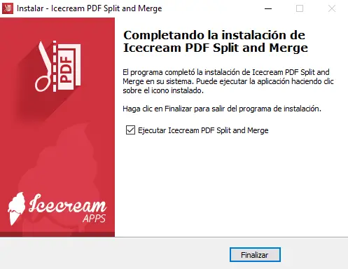Icecream PDF Split and Merge - proceso de configuración