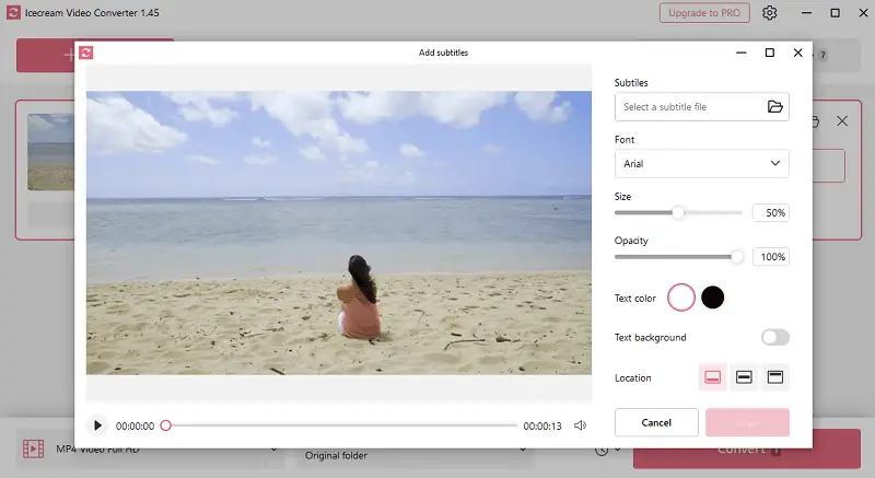 Add subtitles when convert from MOV to MP4 in Icecream Video Converter