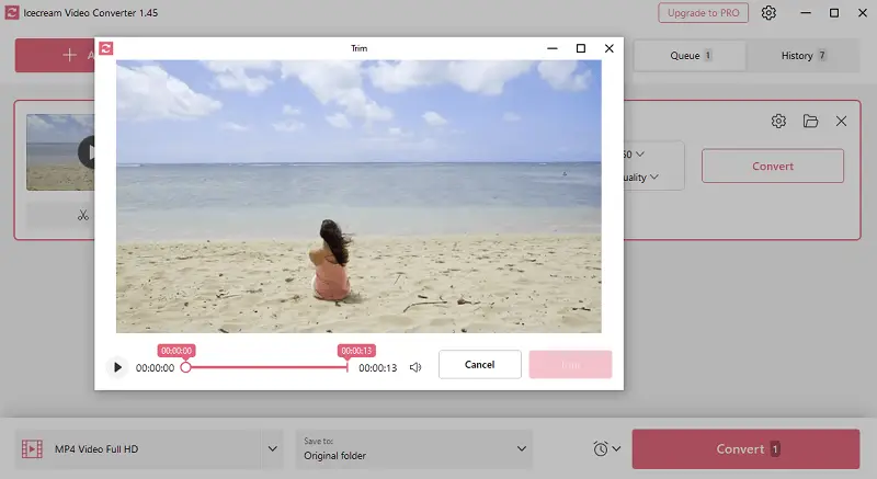 Trim video in MOV to MP4 converter in Icecream Video Converter