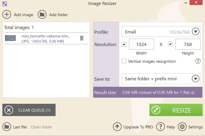 Resize image on Windows PC