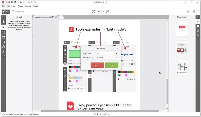 Interface of Icecream PDF Editor