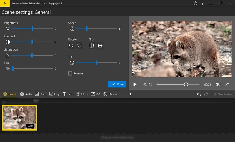 Icecream Video Editor - fonction de correction des couleurs