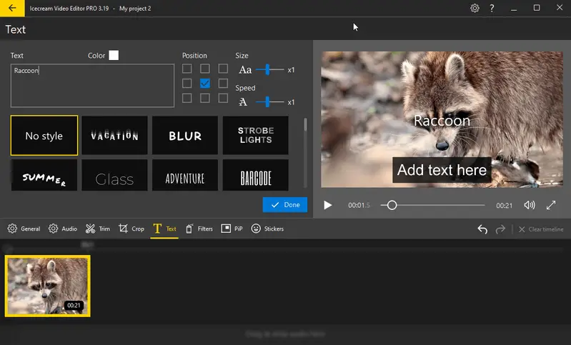 Icecream Video Editor - ajout de texte à la vidéo et effets de texte