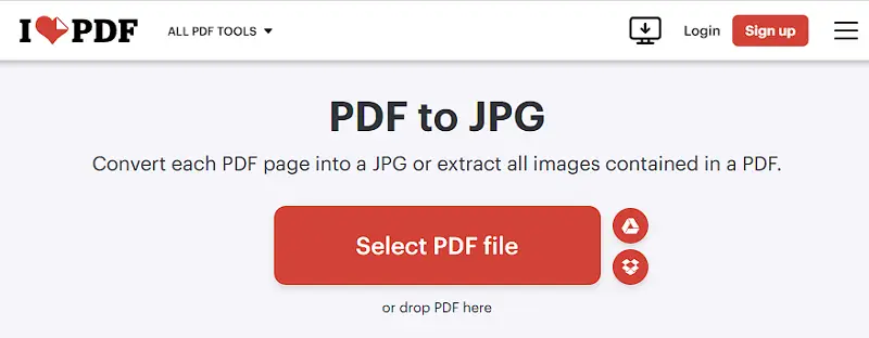 Извлечь изображения из PDF онлайниспользуя ILovePDF