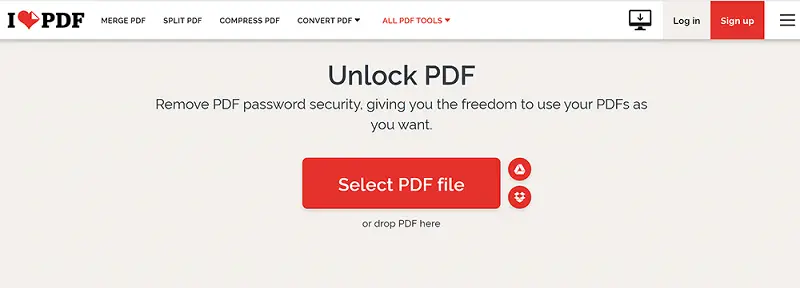 ILovePDF Unlock PDF tool