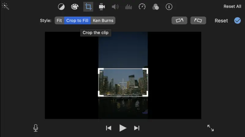 iMovie - crop to fit tool