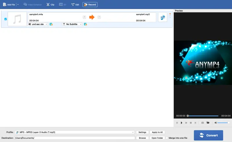 Convert M4A file to MP3 format on Mac using 1-Click Video Converter