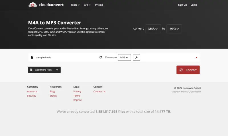 Как преобразовать M4A в MP3 онлайн в CloudConvert