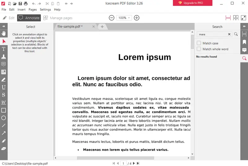 Search words in PDF document in Icecream PDF Editor - no results