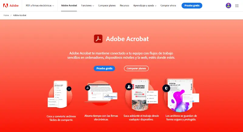 Página web principal de Adobe Acrobat